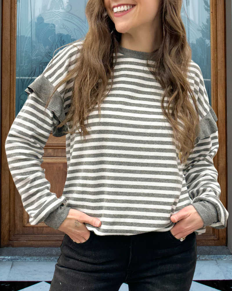 Striped Ruffled Crew Neck Top
