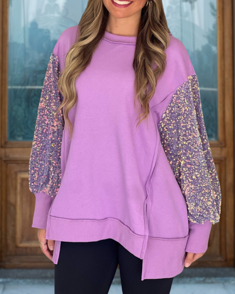 Sequin Sleeve Pullover Sweatshirt