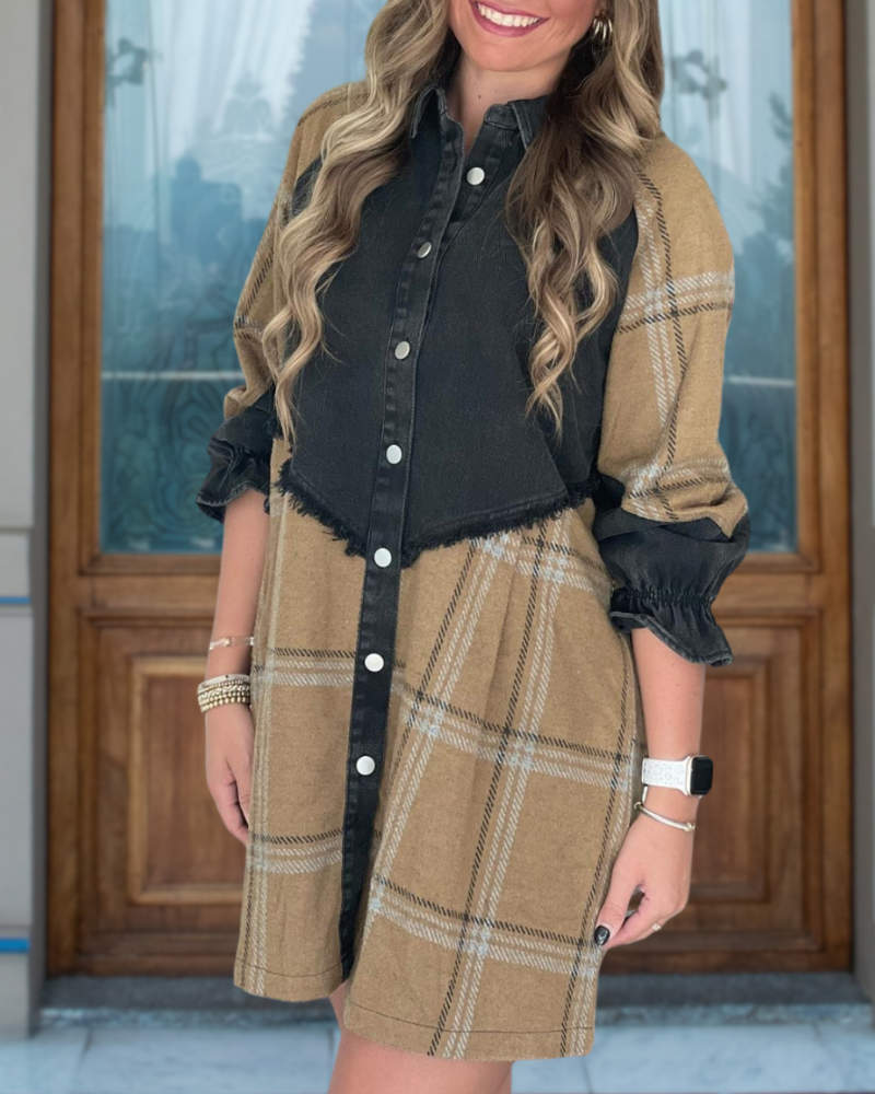 Denim Plaid Button-Up Dress