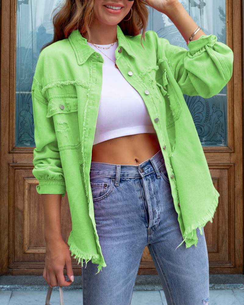 Trendy Ripped Raw Edge Jacket