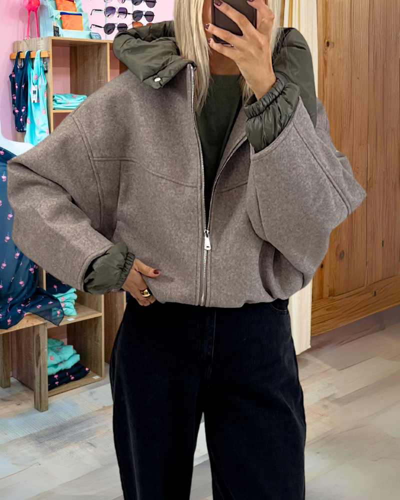 Stylish Zipper Woolen Jacket