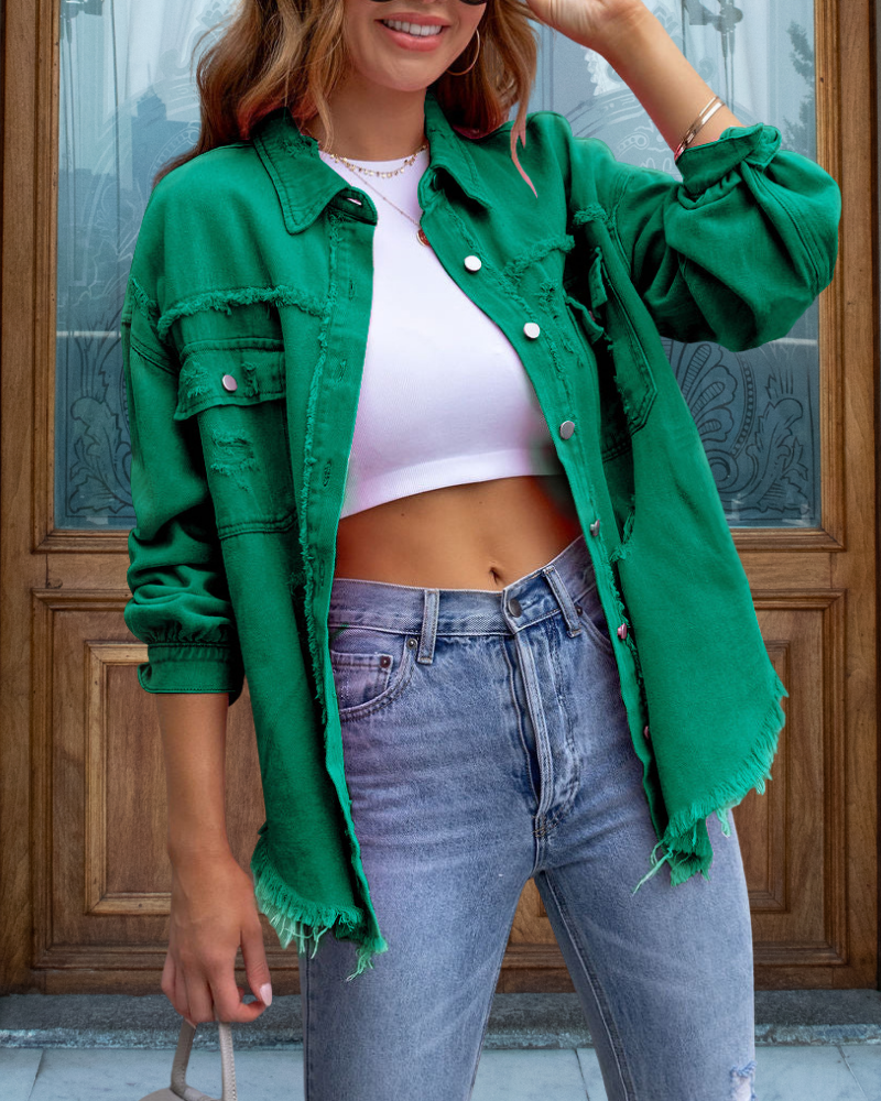 Trendy Ripped Raw Edge Jacket