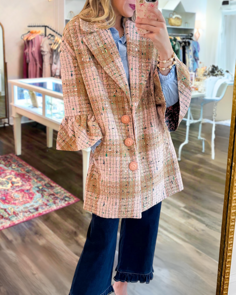 Plaid Ruffled Lapel Coat