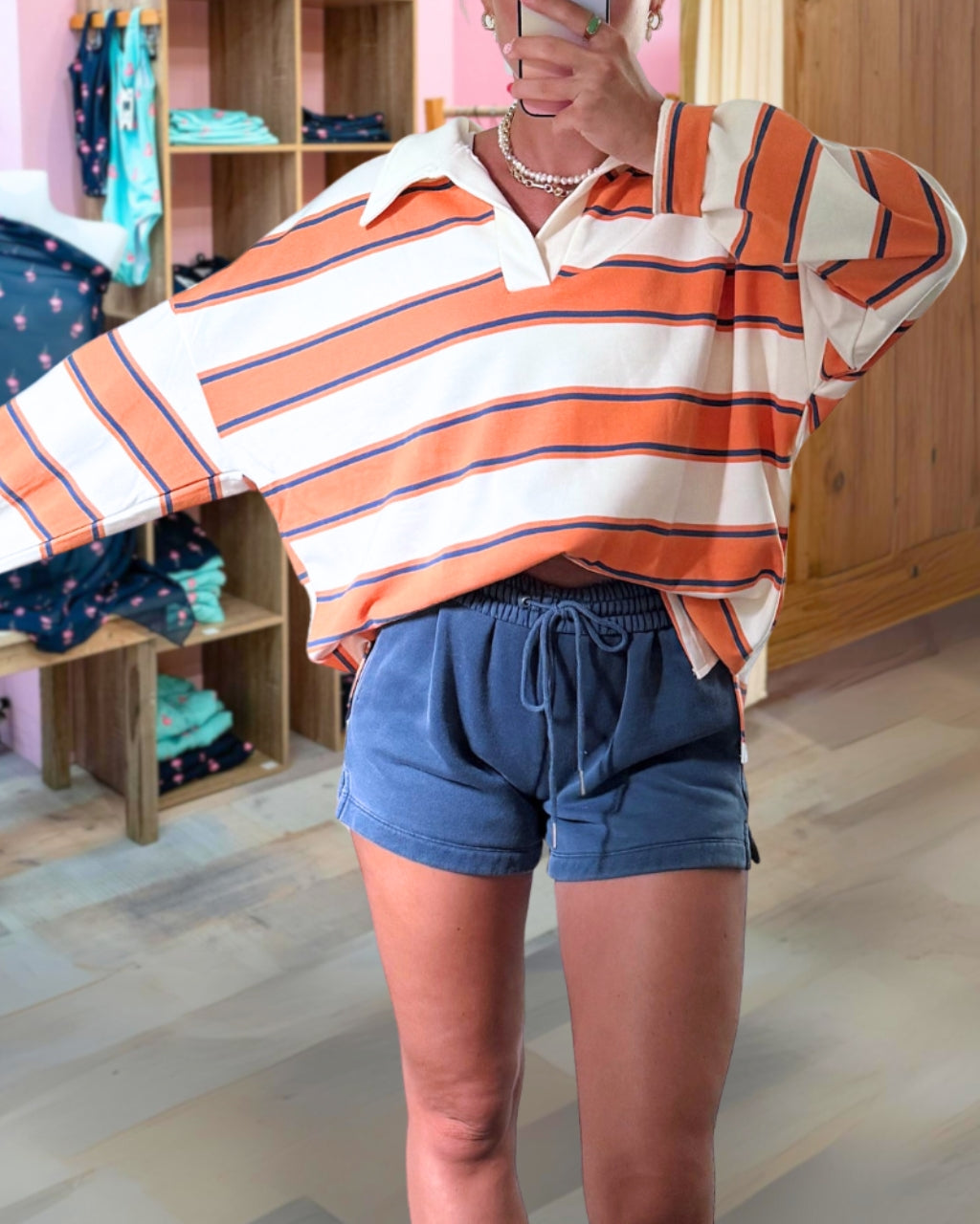 Vibrant Striped Polo Terry Sweatshirt