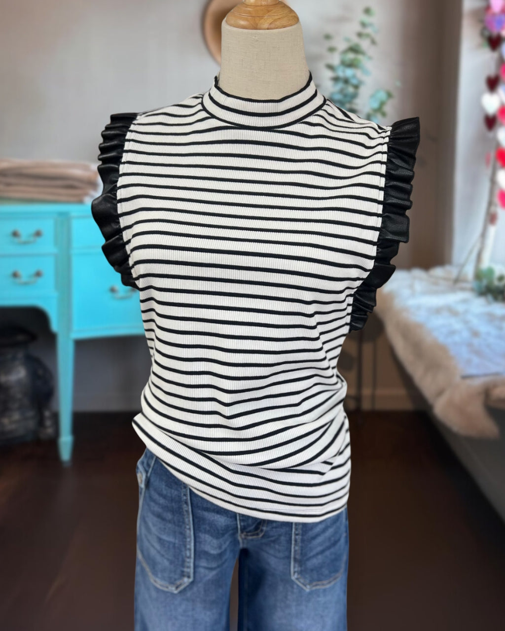 Striped Ruffled Sleeve Top