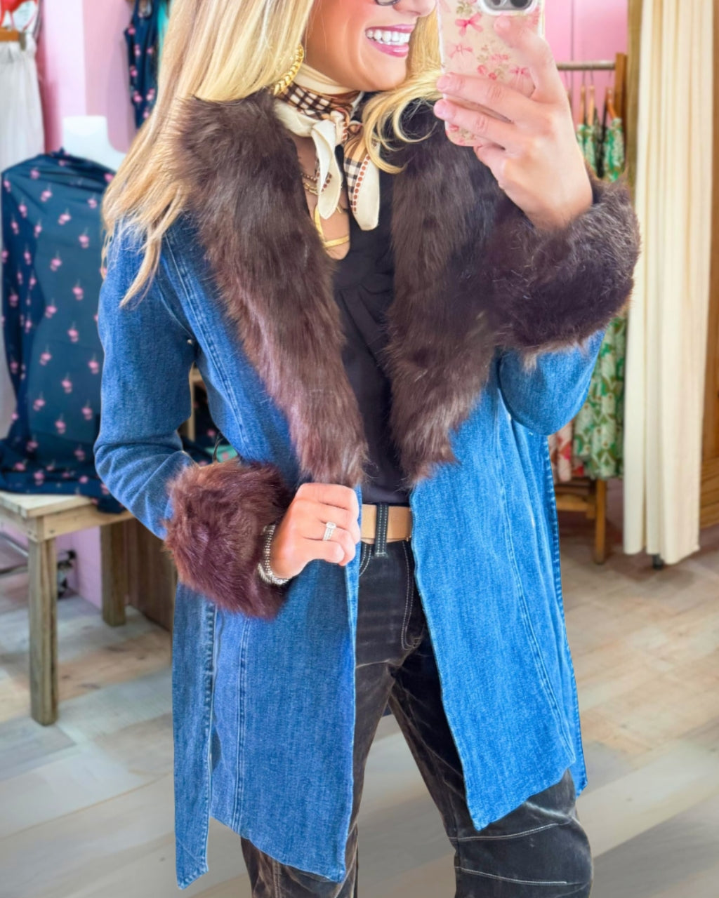 Trendy Fur Collar Denim Jacket