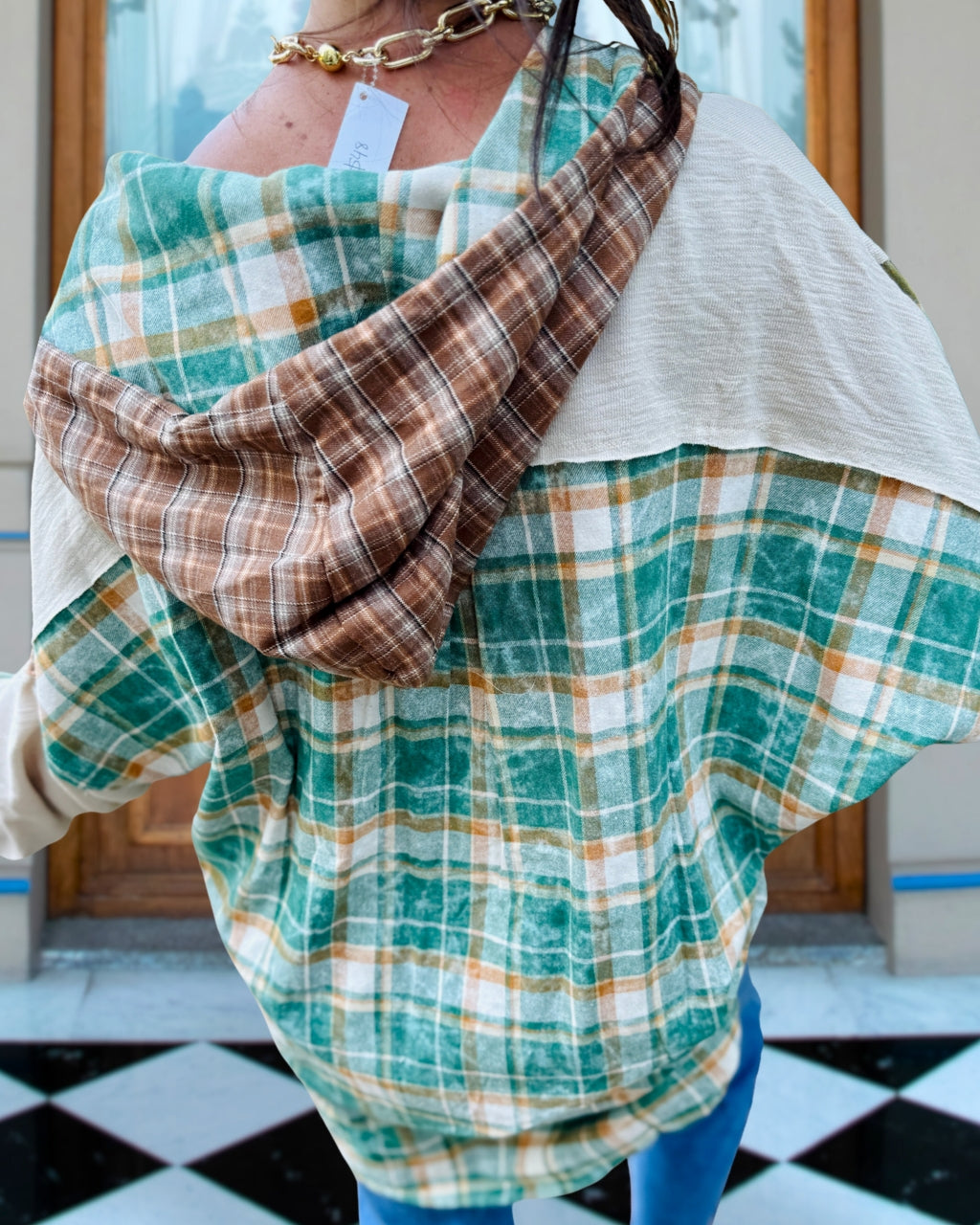 Chic Plaid Block Hooded Pullover