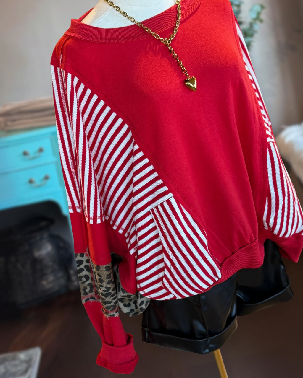 Stripe Leopard Mix Sweatshirt