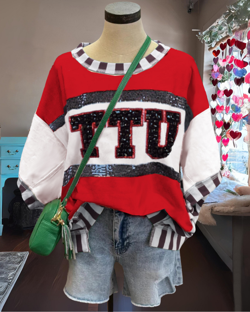 TTU Sequin Stripe Trim T-shirt
