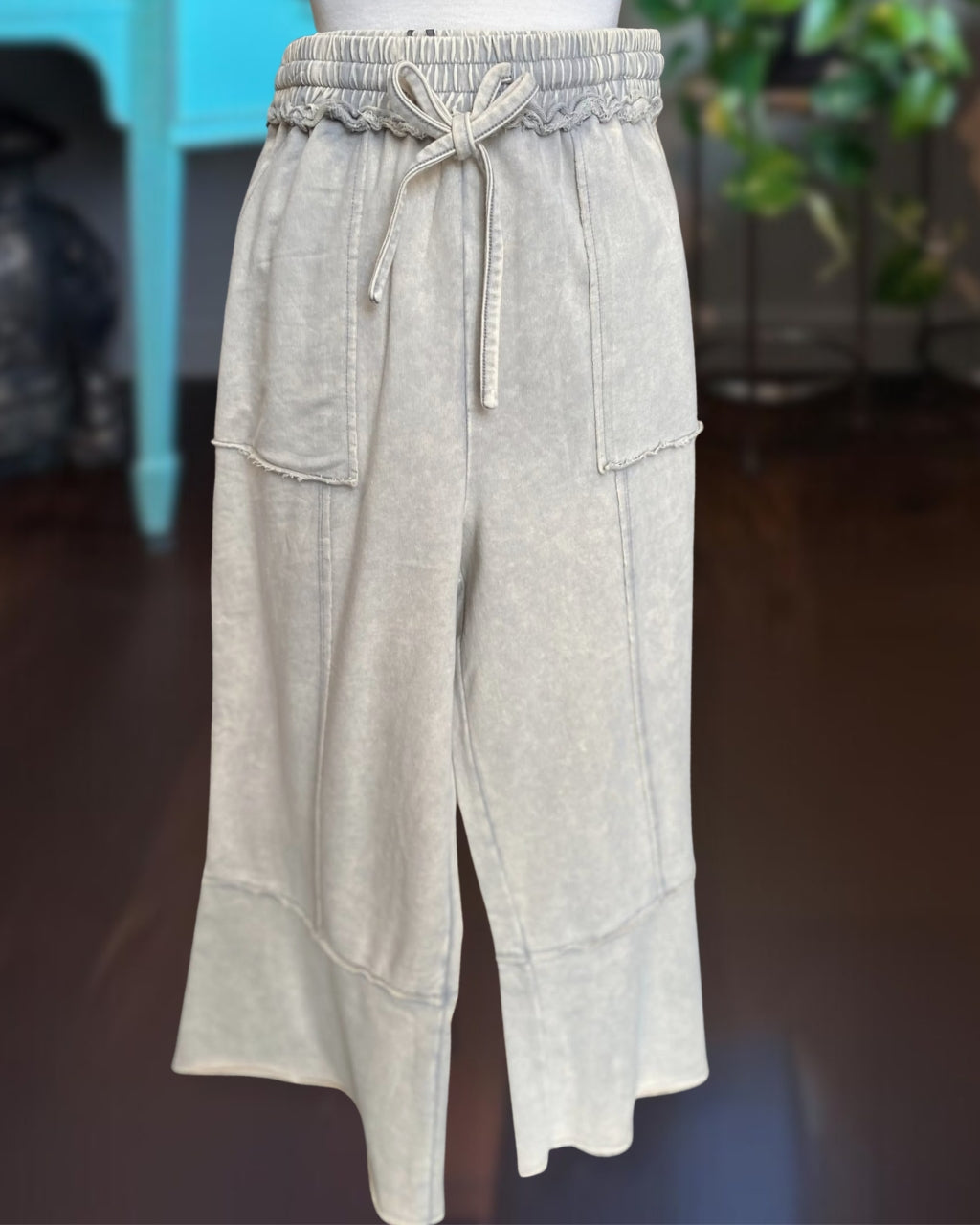 Washed Drawstring Wide Leg Pants