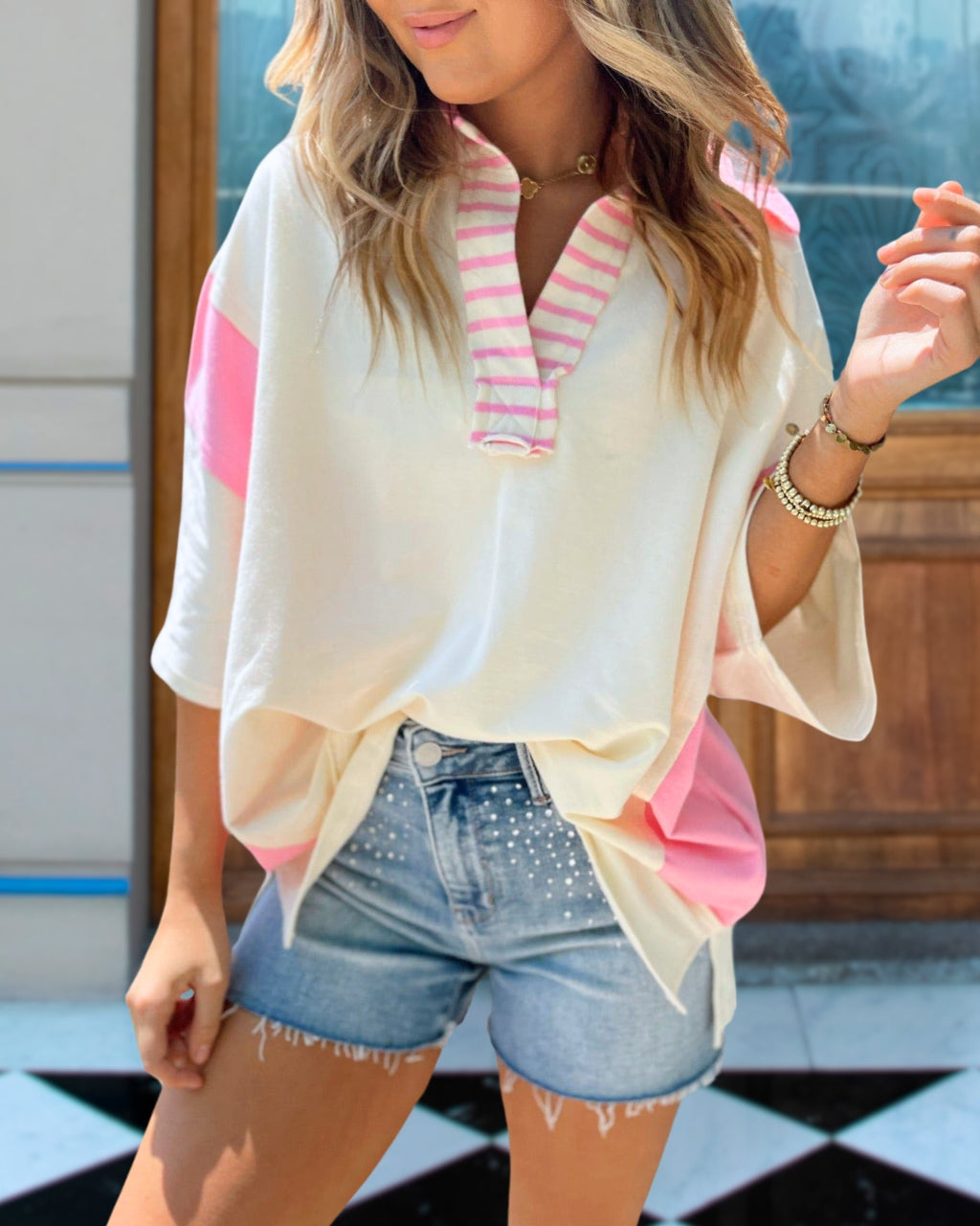 Colorblock Oversized Collared Tee