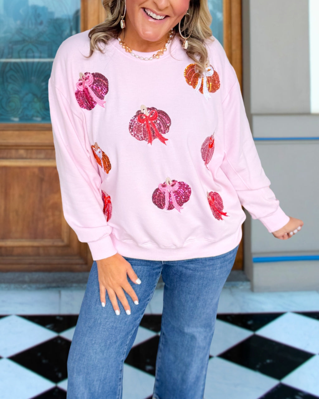Bow Pumpkin Sequin Cute Pullover