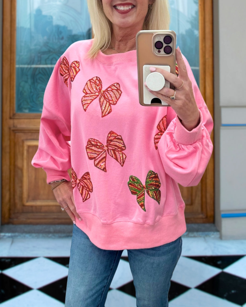 Chic Sequined Christmas Bows Sweatshirt