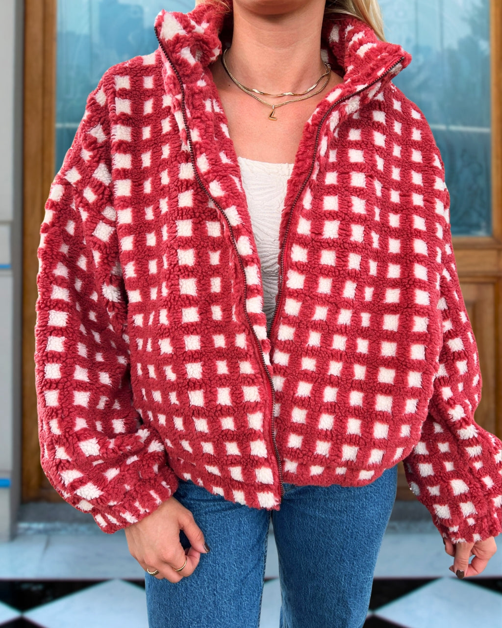 Chic Vintage Check Fleece Jacket