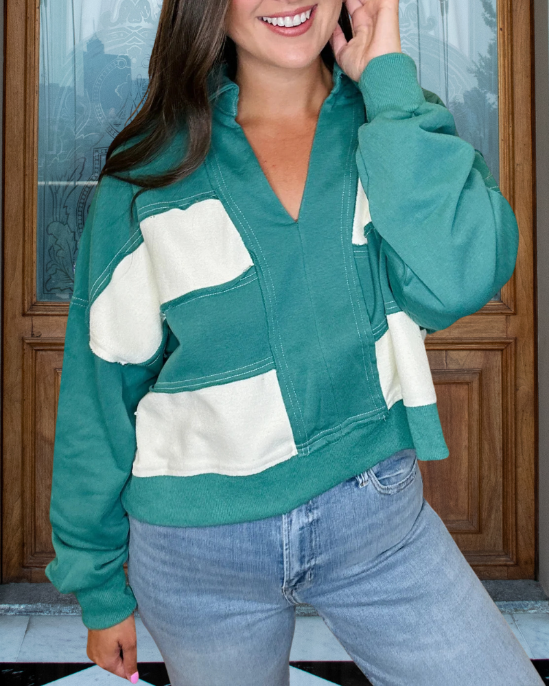 Simple Colorblock V-neck Pullover