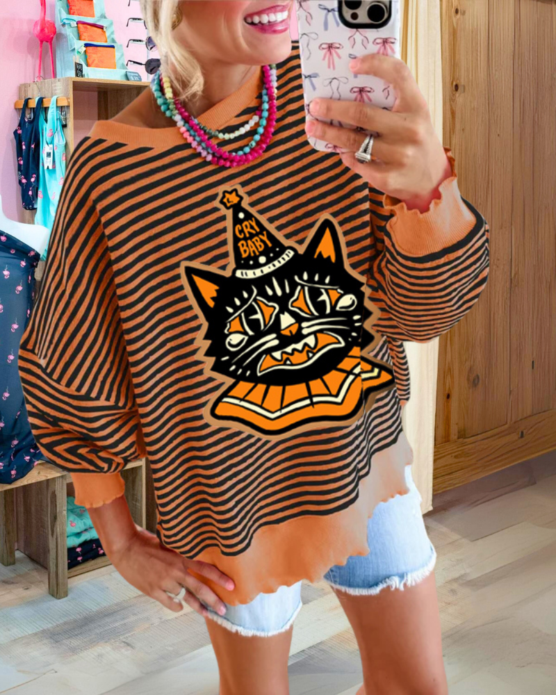 CRY BABY Cat Striped Sweatshirt
