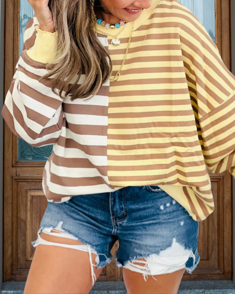 Contrast Striped Crewneck Sweatshirt