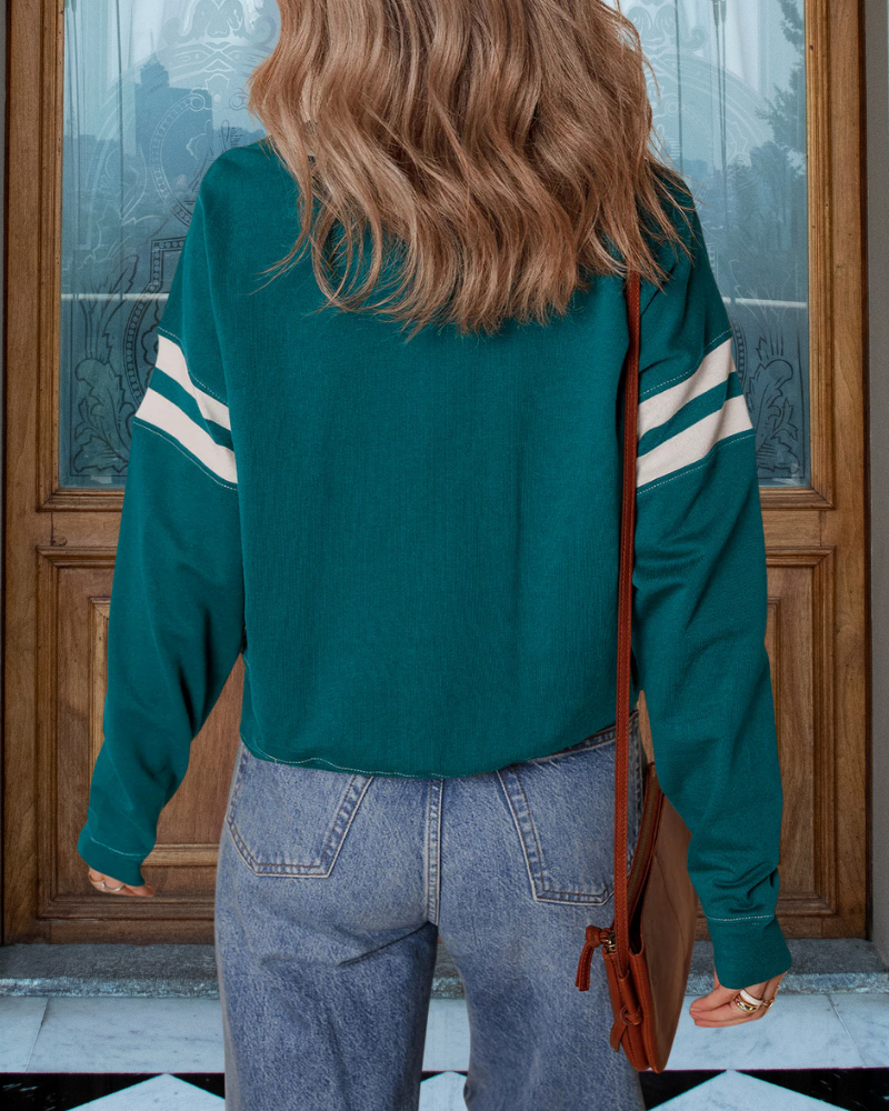 Striped Trim Crewneck Sweatshirt