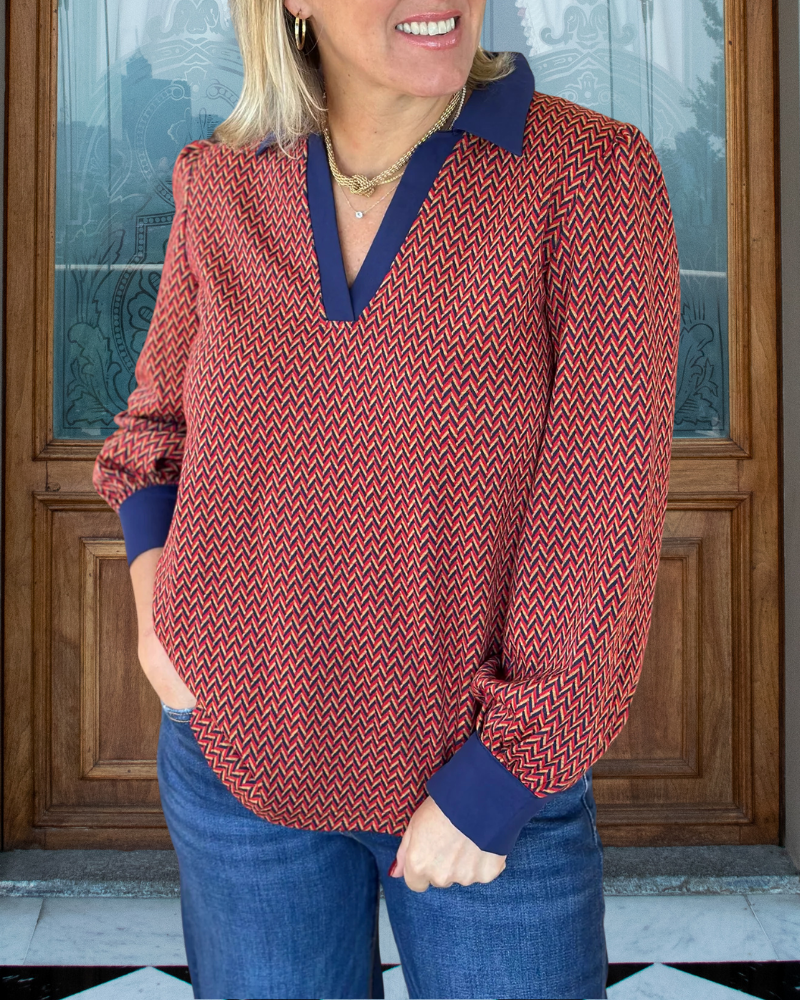 Wavy Striped V-Neck Top