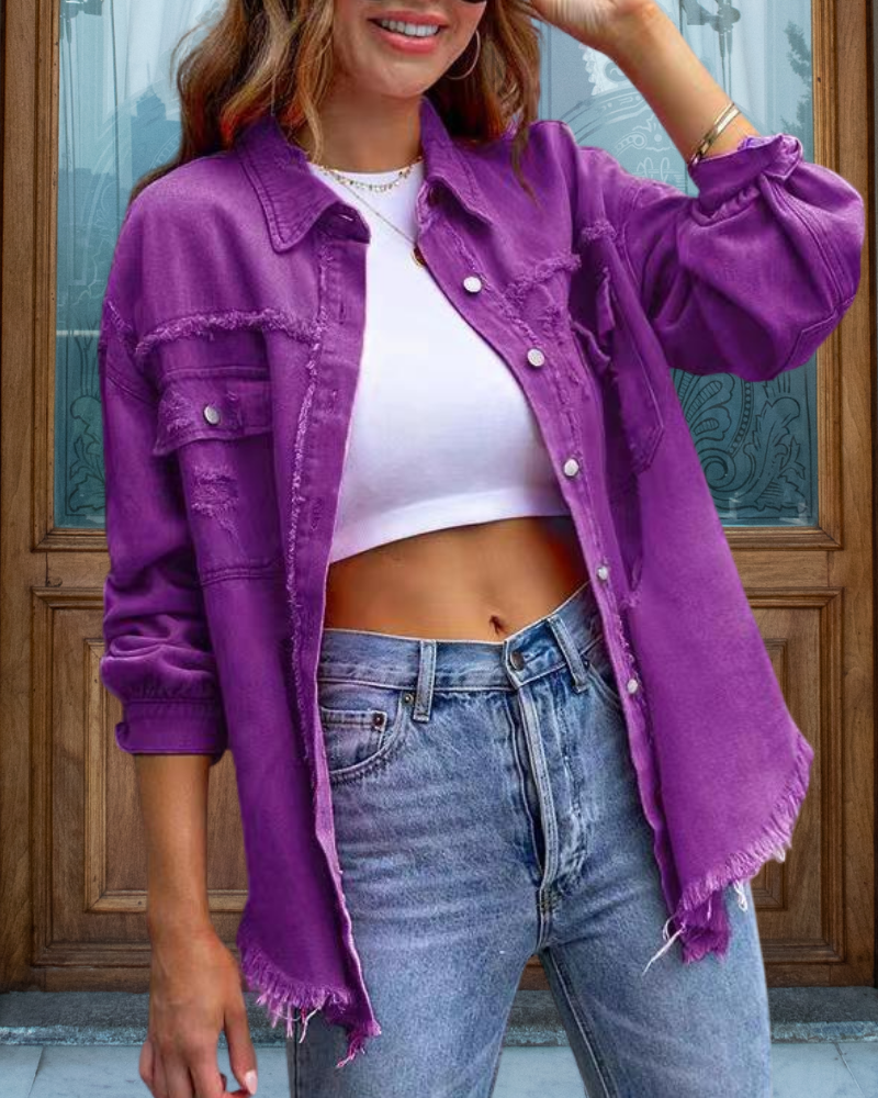Trendy Ripped Raw Edge Jacket