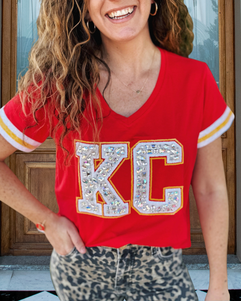 KC Sequin V-neck Tee