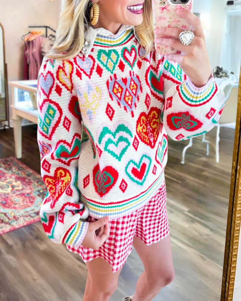 Romantic Heart Striped Sweater