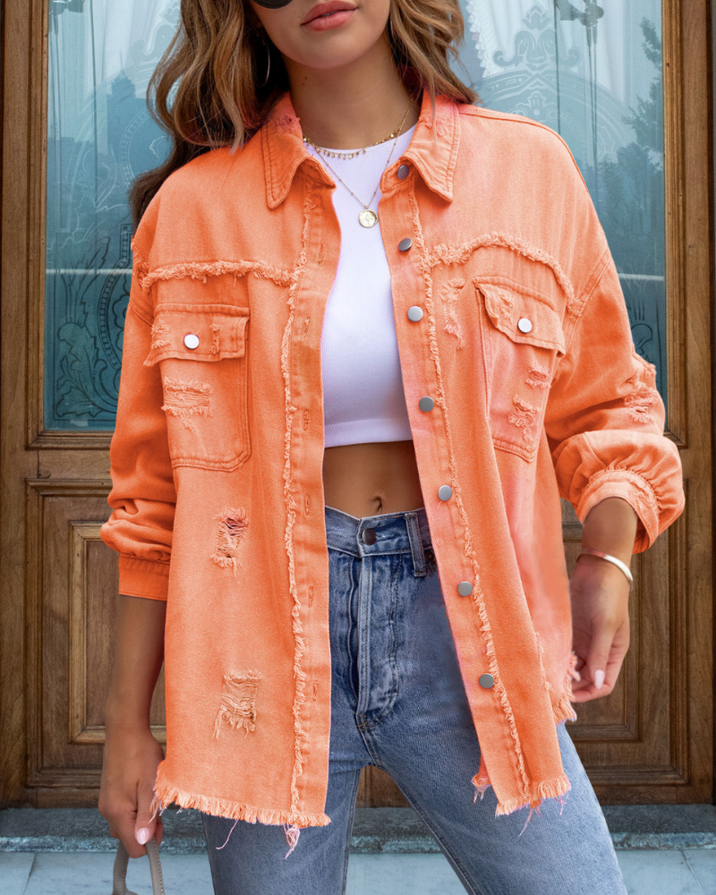 Trendy Ripped Raw Edge Jacket