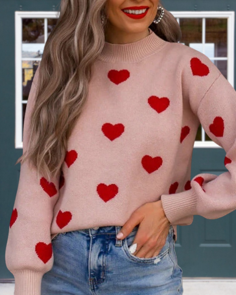 Romantic Heart-Shaped Crewneck Pullover