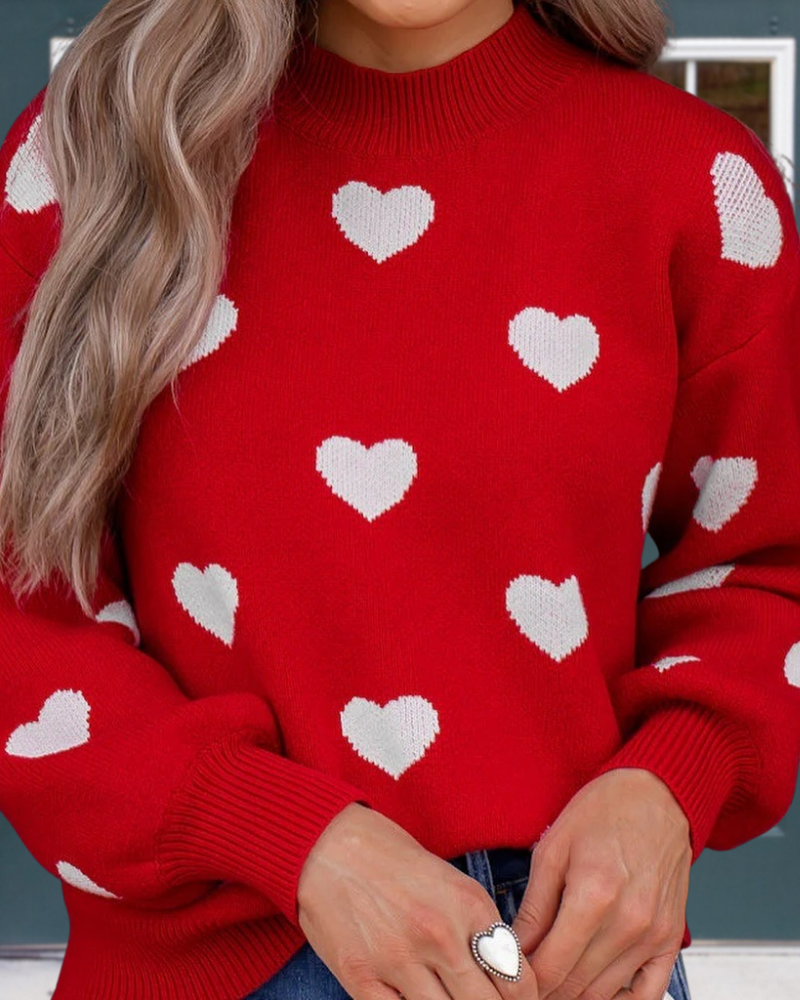 Romantic Heart-Shaped Crewneck Pullover