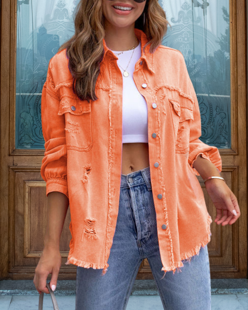 Trendy Ripped Raw Edge Jacket