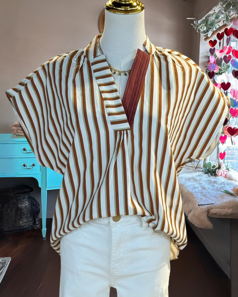Fashion Striped V-Neck Top