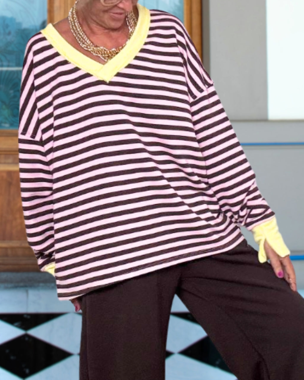 Slouchy V-Neck Striped Top