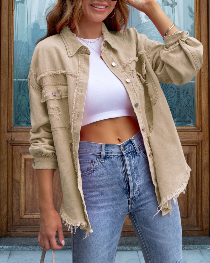 Trendy Ripped Raw Edge Jacket