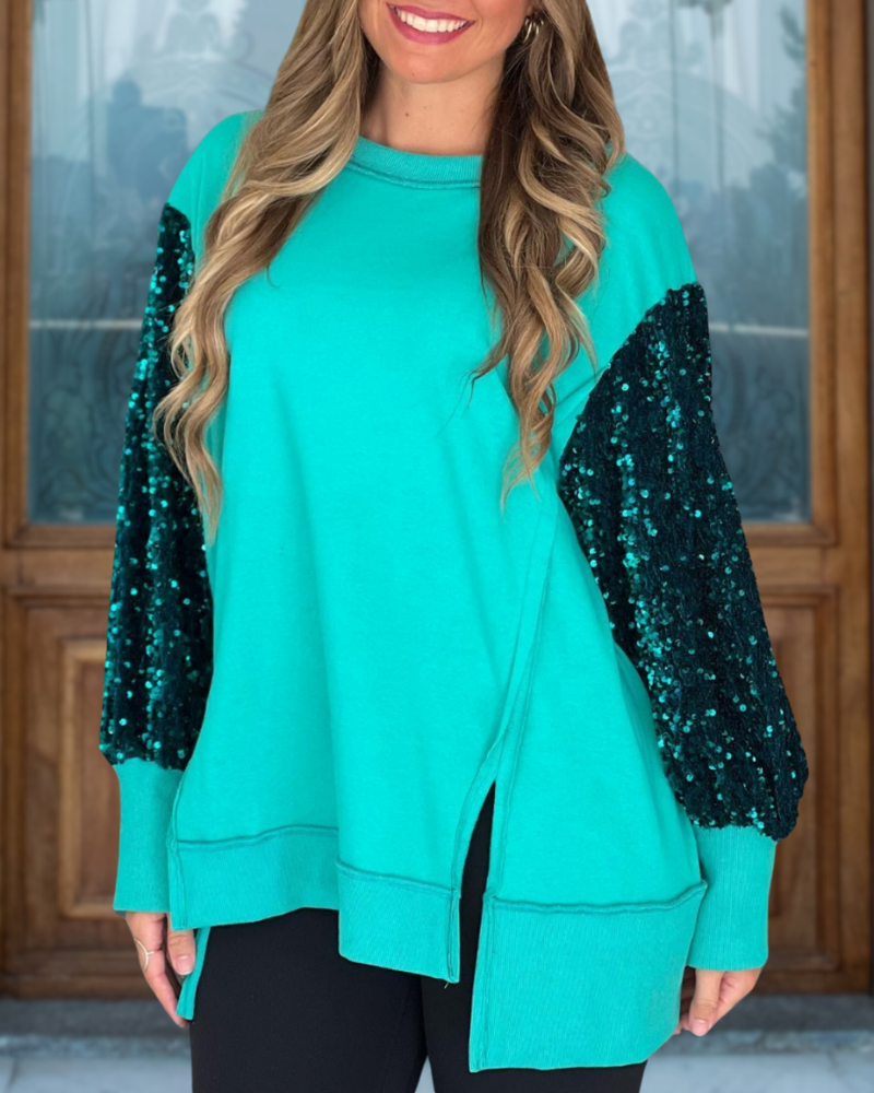 Sequin Sleeve Pullover Sweatshirt
