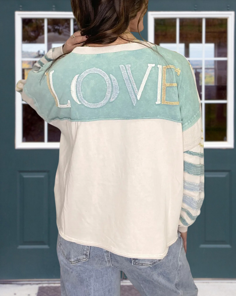 Striped Patch Crew Neck Top