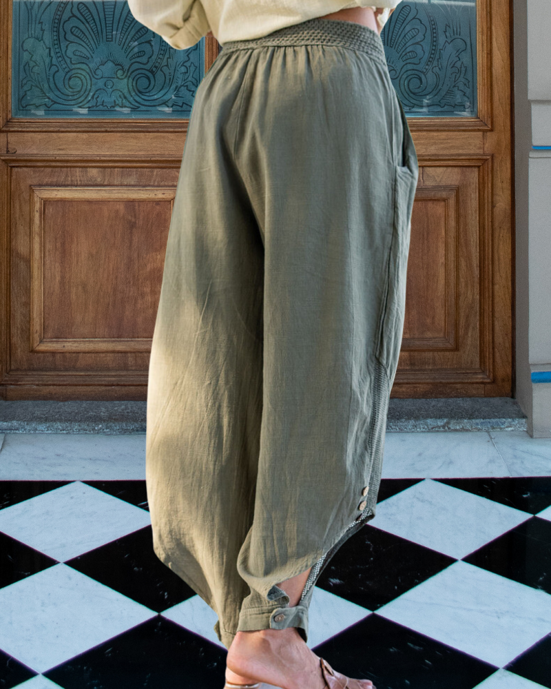 Chic Waffle Patchwork Cotton Pants