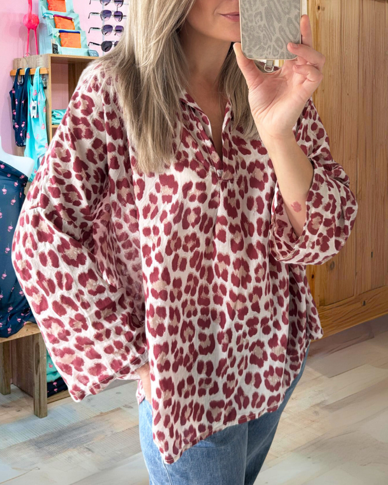 Casual Leopard Half-open Collar Top