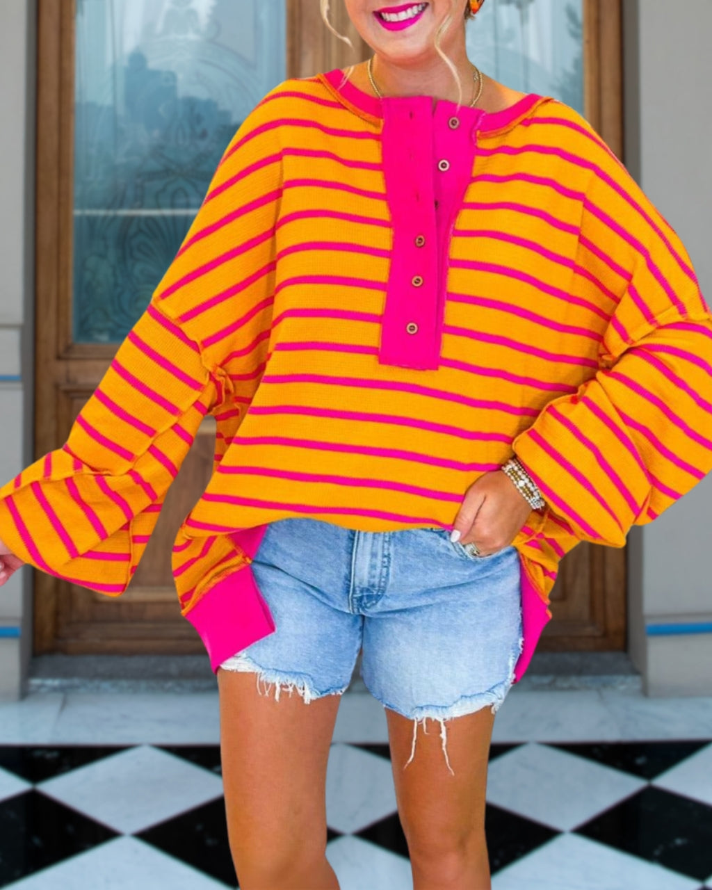 Contrast Color Collide Waffle Top