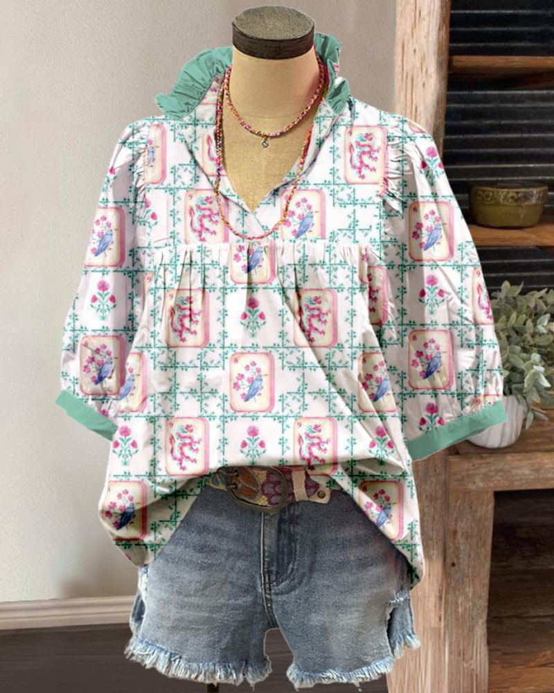 Mahjong Satin V-Neck Top