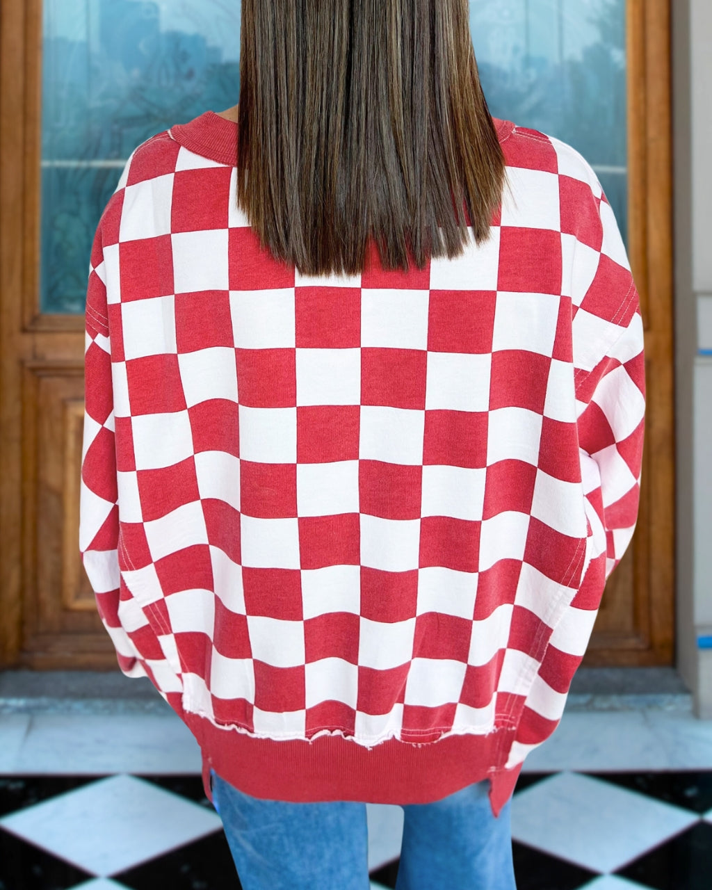 Checker Print Relaxed Pullover