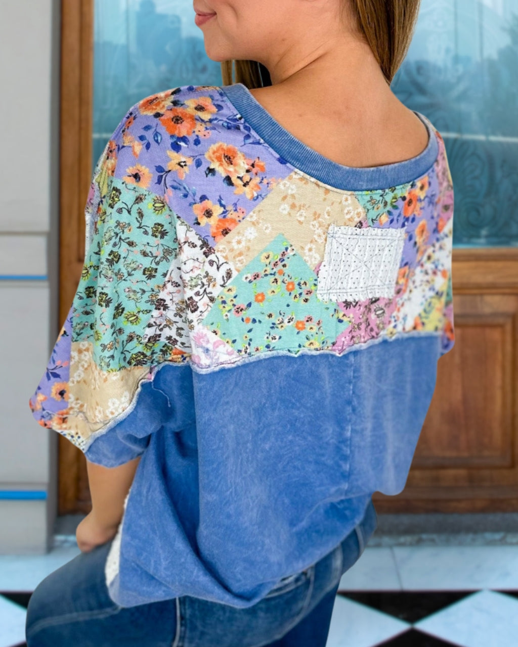 Washed Floral Patchwork Tee