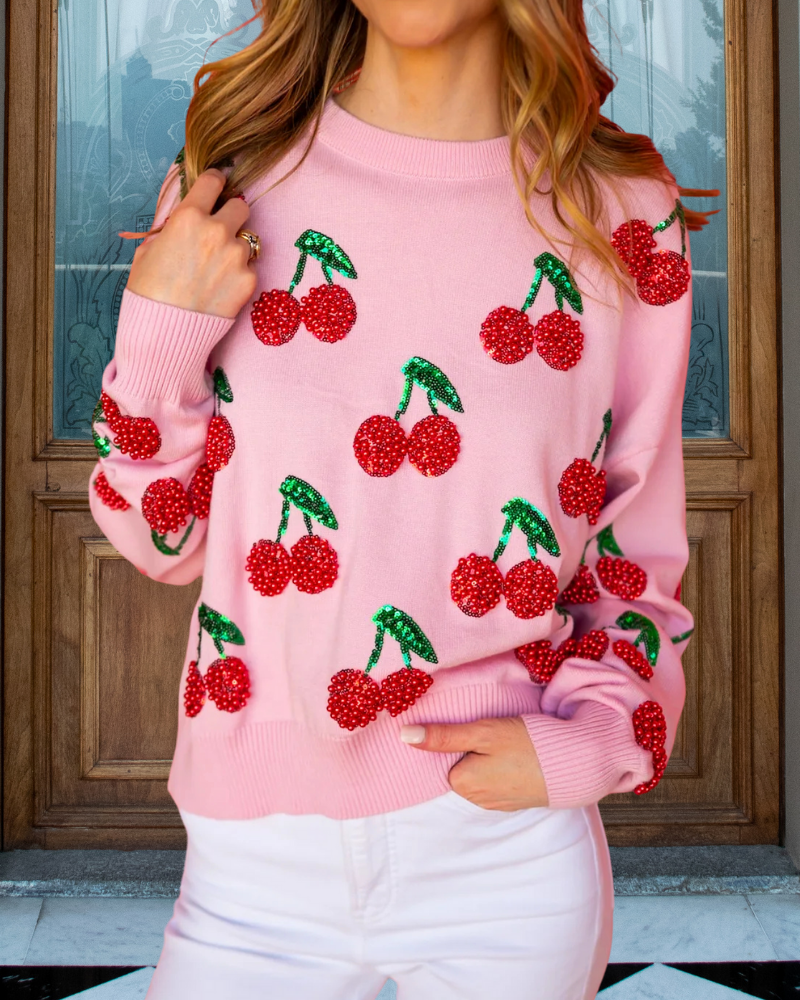 Sparkling Cherry Sequin Sweater