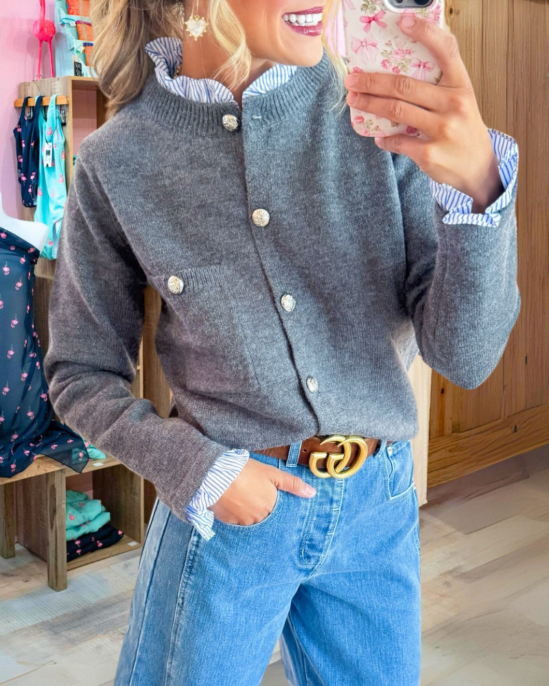 Ruffled Striped Knitted Cardigan