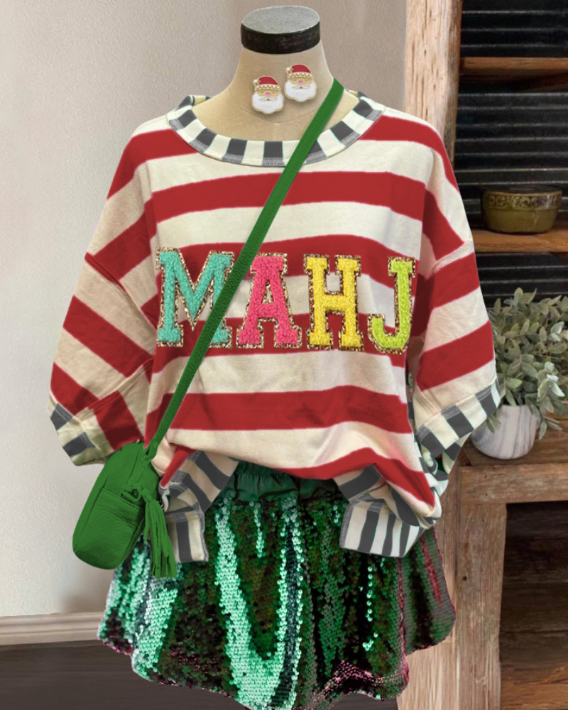 Mahjong Embroidered Striped T-shirt