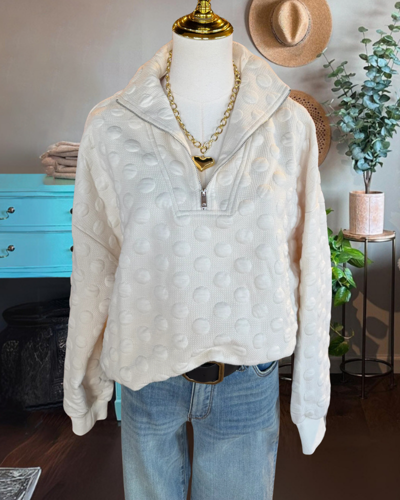 Casual Polka Dot Half-Zip Pullover