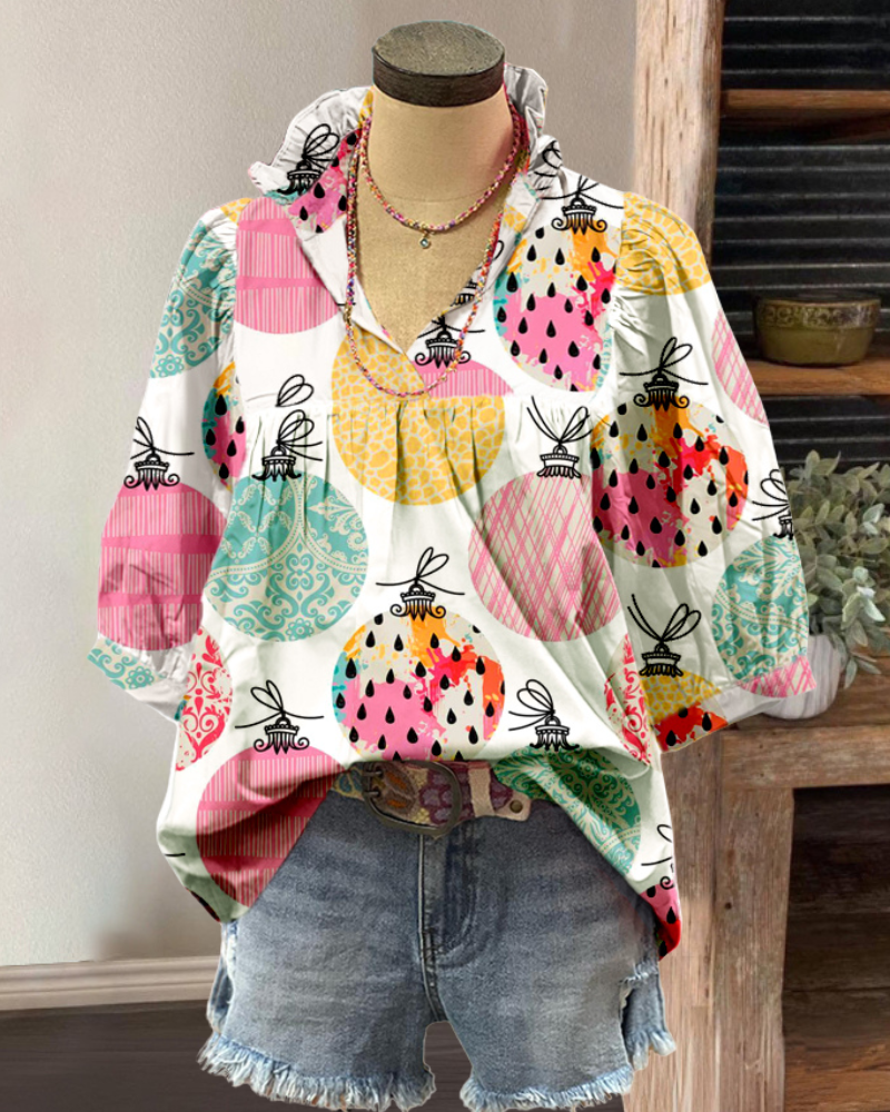 Christmas Bell V-Neck Satin Top