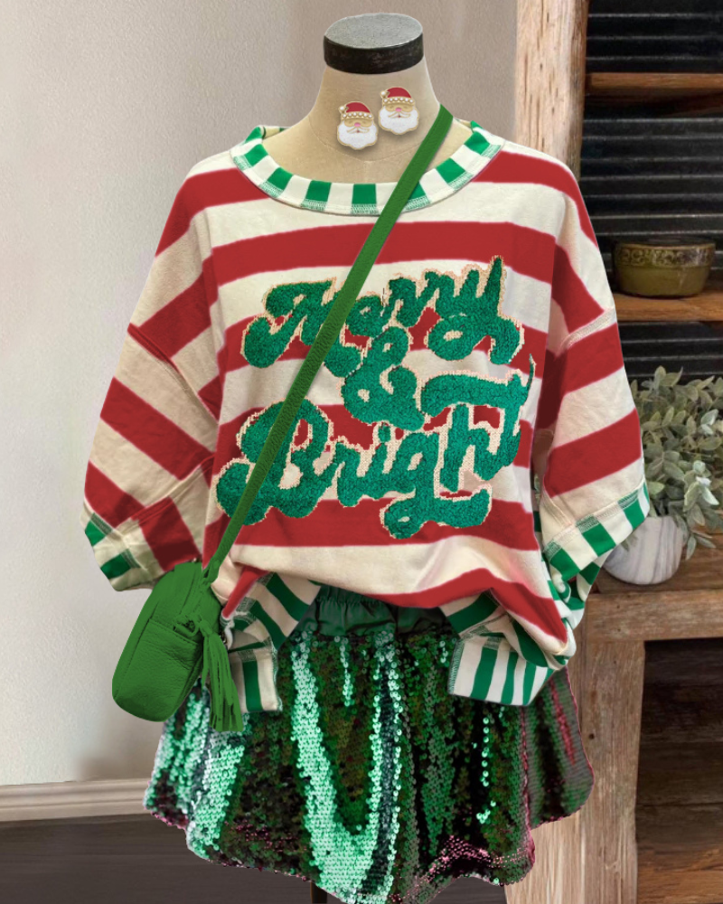 Merry Bright Embroidered Striped Top