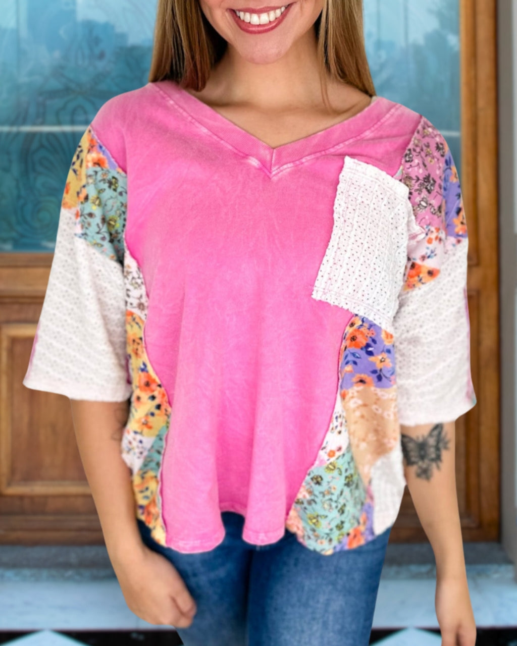 Washed Floral Patchwork Tee
