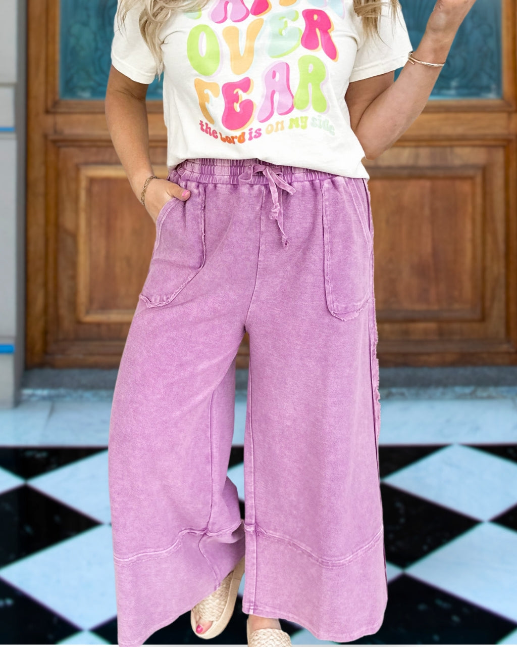 Mineral Washed Terry Wide Leg Pant