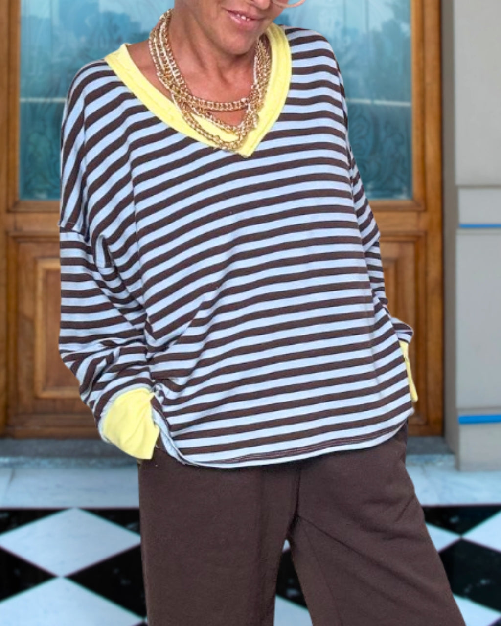 Slouchy V-Neck Striped Top